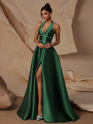 VIPGIRL Satin High Waist Premium Women Evening Party Dress