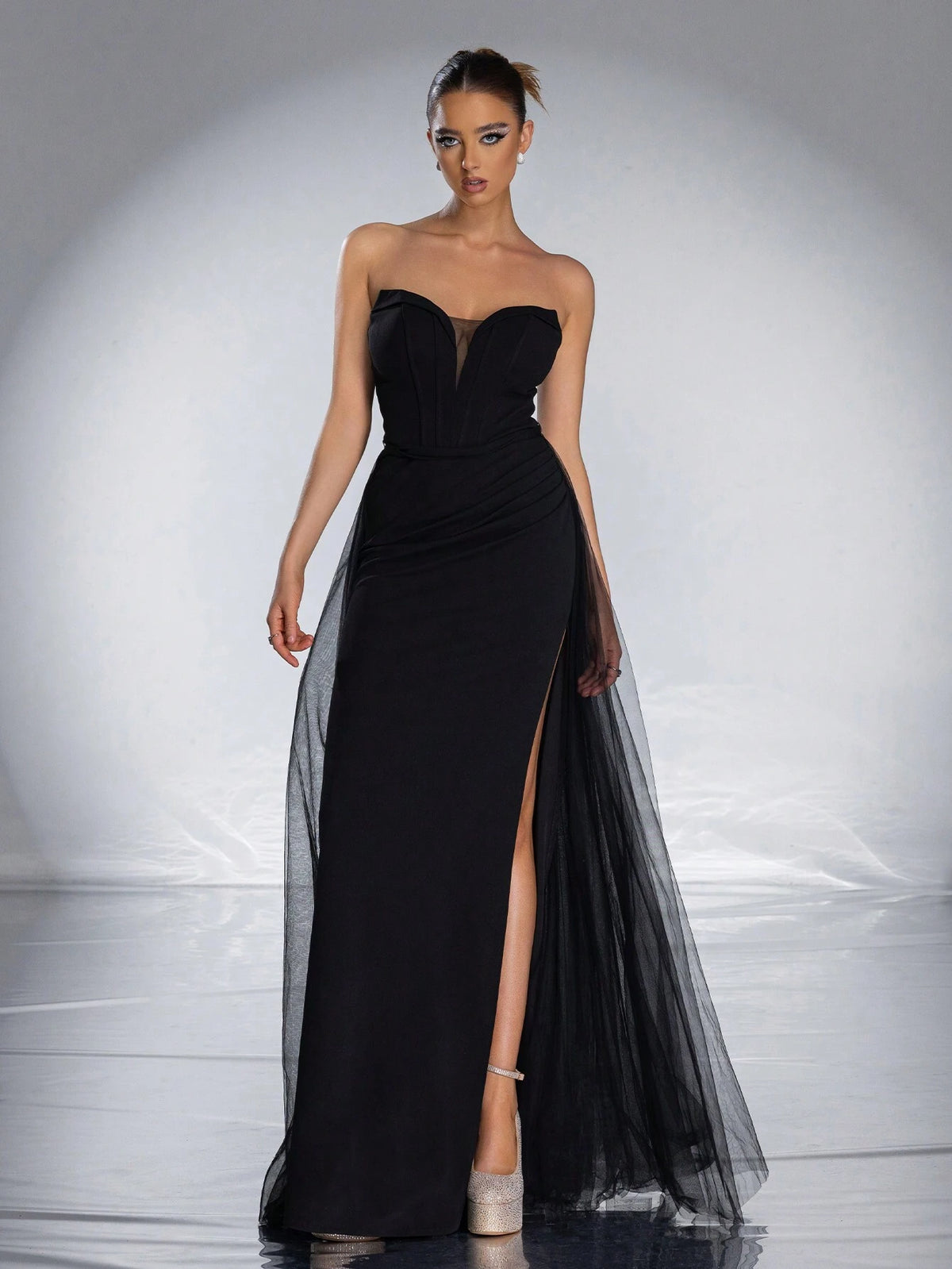 VIPGIRL Strapless Mesh Elegant Women Evening Dress