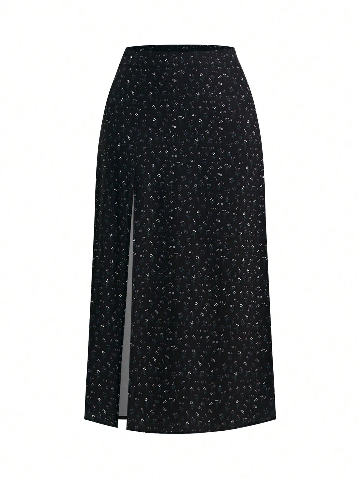 VRSO Women's Small Floral Print Side Slit Midi Skirt