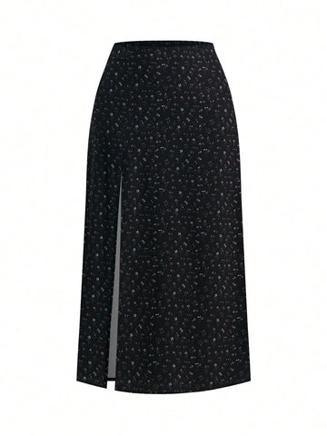 VRSO Women's Small Floral Print Side Slit Midi Skirt