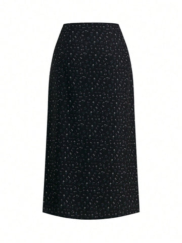 VRSO Women's Small Floral Print Side Slit Midi Skirt