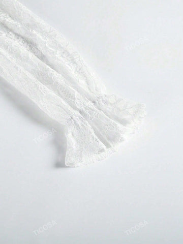 V Neck Long Sleeve Lace & Mesh Patchwork Elegant Tiered Dress