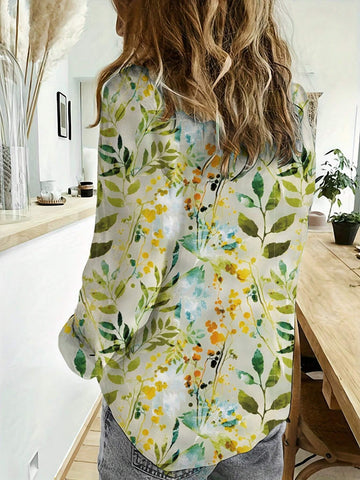 Vacation Leisure Plant Print Long Sleeve Shirt