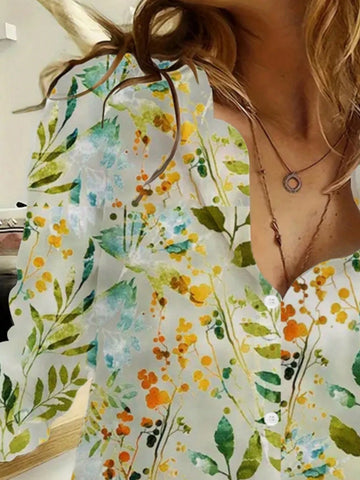 Vacation Leisure Plant Print Long Sleeve Shirt