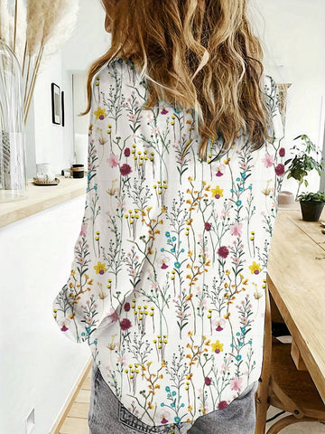 Vacation Leisure Small Floral Print Long Sleeve Shirt