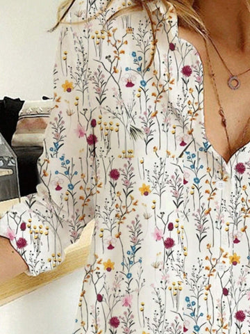 Vacation Leisure Small Floral Print Long Sleeve Shirt