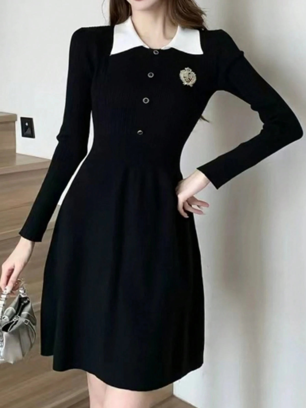 Valentine's Day/New Year Preppy Style Long Sleeve Knitted Dress Elegant Slimming A-Line Female Clothes Vintage
