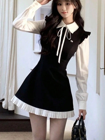 Valentine's Day/New Year Women Spring Summer New Elegant Patchwork Dress Vintage Long Sleeve A-Line Birthday Party