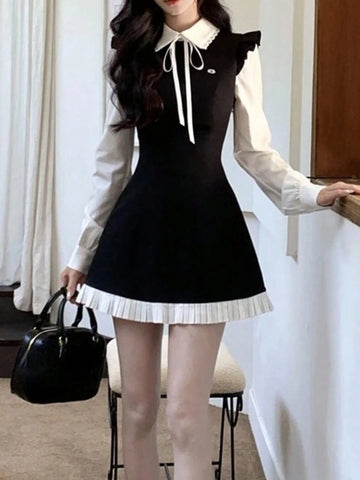 Valentine's Day/New Year Women Spring Summer New Elegant Patchwork Dress Vintage Long Sleeve A-Line Birthday Party