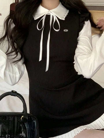 Valentine's Day/New Year Women Spring Summer New Elegant Patchwork Dress Vintage Long Sleeve A-Line Birthday Party