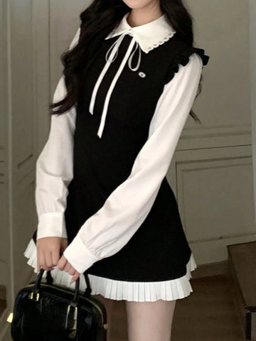 Valentine's Day/New Year Women Spring Summer New Elegant Patchwork Dress Vintage Long Sleeve A-Line Birthday Party