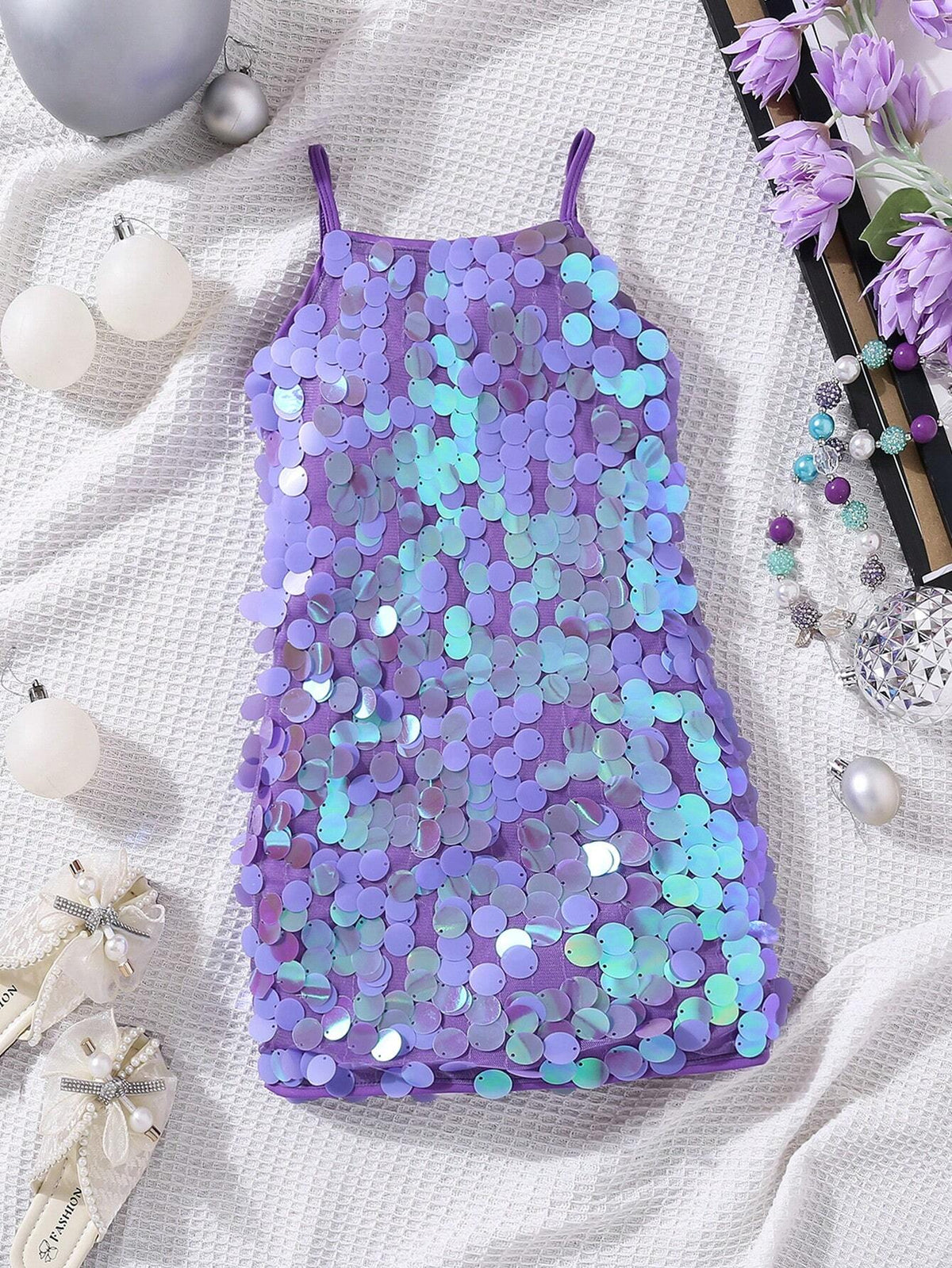 Valentine's Day Casual Bib-Front Pearl Embellished Slip Dress For Young Girls