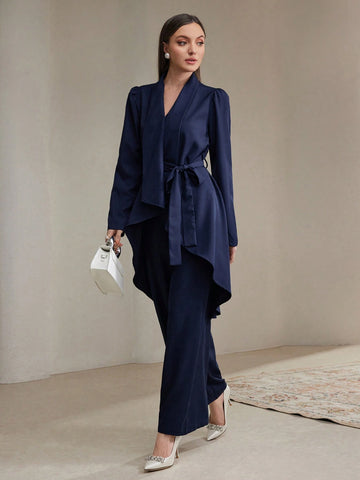 Veilorie 2pcs Women Plain Top And Pants Set, Casual And Fashionable For Everyday Wear