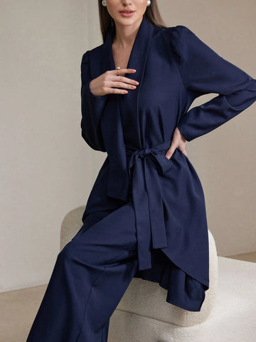 Veilorie 2pcs Women Plain Top And Pants Set, Casual And Fashionable For Everyday Wear