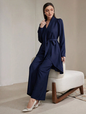 Veilorie 2pcs Women Plain Top And Pants Set, Casual And Fashionable For Everyday Wear
