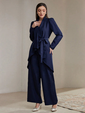 Veilorie 2pcs Women Plain Top And Pants Set, Casual And Fashionable For Everyday Wear