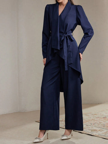 Veilorie 2pcs Women Plain Top And Pants Set, Casual And Fashionable For Everyday Wear