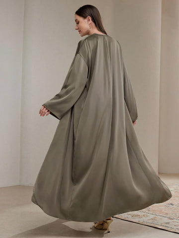 Veilorie Women's Autumn Solid Color Drop Shoulder Long Sleeve Maxi Cardigan And Turtleneck Long Dress Elegant 2 Piece Set