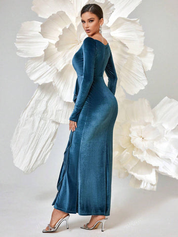 Velvet V-Neck Elegant Bridesmaid Dress