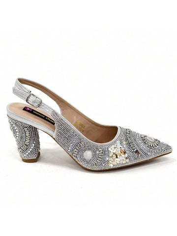 New Silver Colour Pointed-Toe Diamond-Studded Party Women's High Heels Gorgeous Partie