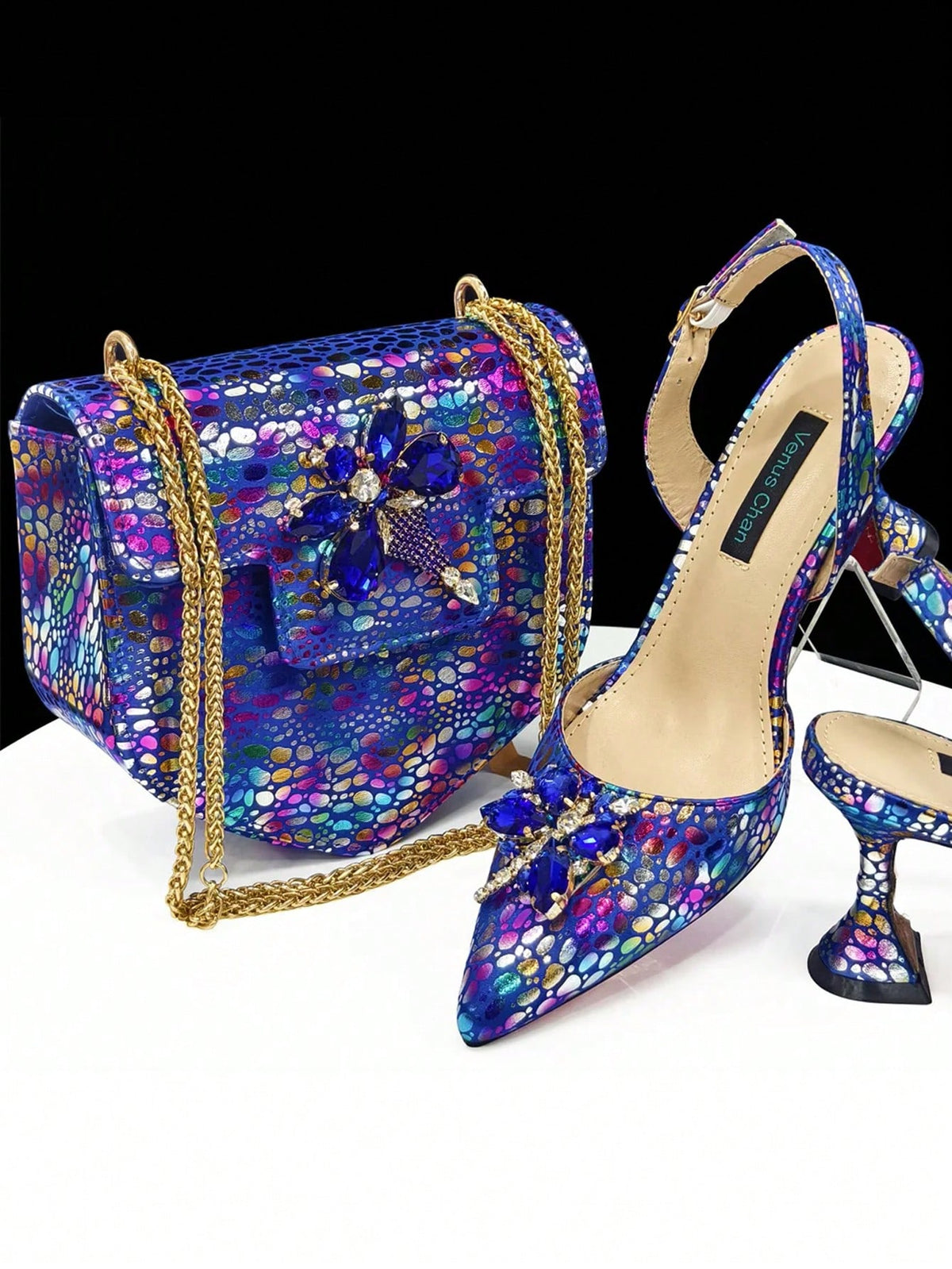 2025 Nigerian Women Heel Party Ladies Italian Design Shoes And Bag Set Decorated With Rhinestone