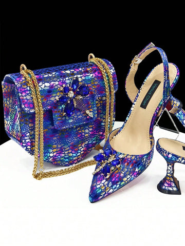 2025 Nigerian Women Heel Party Ladies Italian Design Shoes And Bag Set Decorated With Rhinestone