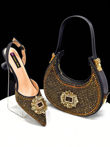 2025 Nigerian Women's Party Shoes And Bags Medium Heel Pointed Toe Elegant Party Footwea