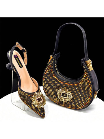 2025 Nigerian Women's Party Shoes And Bags Medium Heel Pointed Toe Elegant Party Footwea