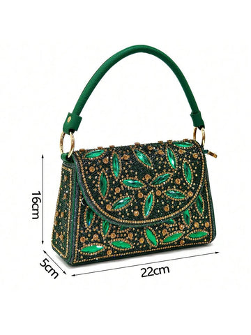 Green Color Elegant Italian Style Pointed-Toe Evening Party Shoe And Bag Set - Comfortable High