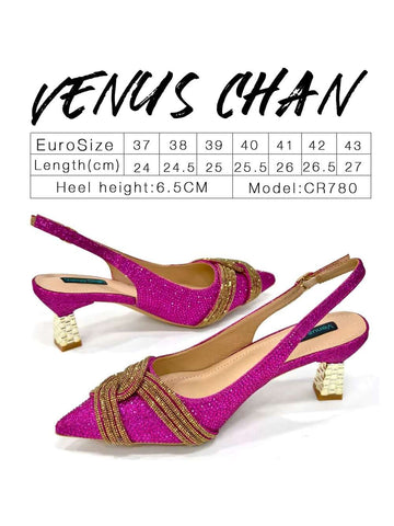 Nigerian Heel Party For Women Shoes And Bag Set Fuchsia Colour Rhinestone Handbag Italian