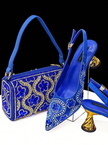 Venus Chan Nigerian Women Heel Party Ladies Italian Design Shoes And Bag Set Decorated With Rhinestone