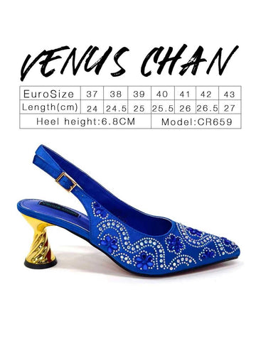 Venus Chan Nigerian Women Heel Party Ladies Italian Design Shoes And Bag Set Decorated With Rhinestone