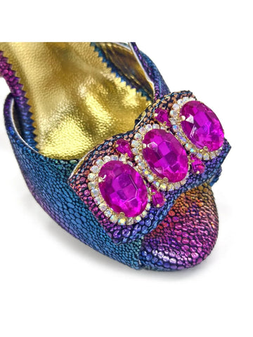 Venus Chan Shiny Italian Fashion Peep Toe Women Chunky Heel Bigger Size Fashion Rhinestone Decoration