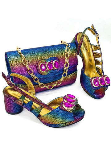 Venus Chan Shiny Italian Fashion Peep Toe Women Chunky Heel Bigger Size Fashion Rhinestone Decoration