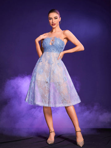 Vera Sleeveless Lace Mesh Midi Dress