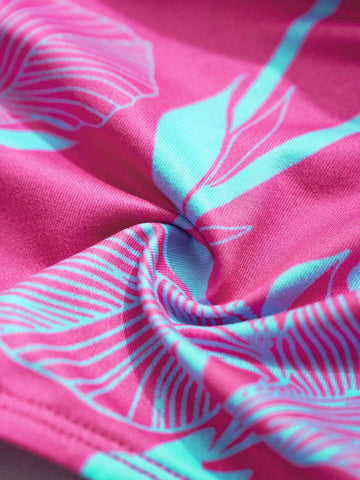 Vera Edvards Plant Print Hollow Out Twist Front Off Shoulder Bodycon Bodysuit, Perfect For Vacation