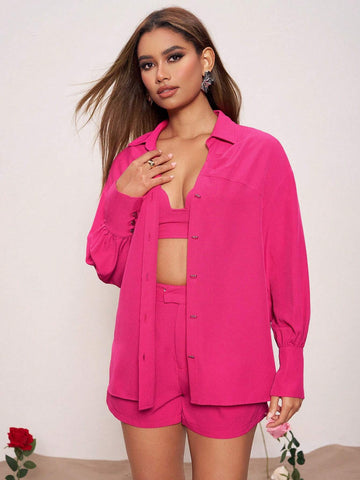 Vera Edvards Women's Fashionable Loose-Fitting Dropped Shoulder Long Sleeve Shirt