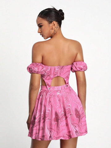 Videmus Omnia Full Printed Hollow Out One Shoulder Maxi Dress