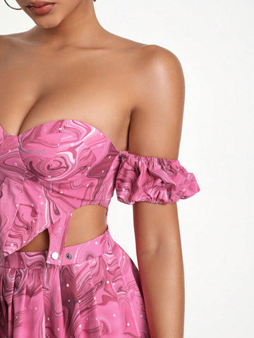 Videmus Omnia Full Printed Hollow Out One Shoulder Maxi Dress