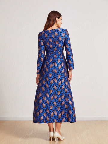 Vintage Embroidered Jacquard Long Evening Dress For Women, Wedding Event Dress