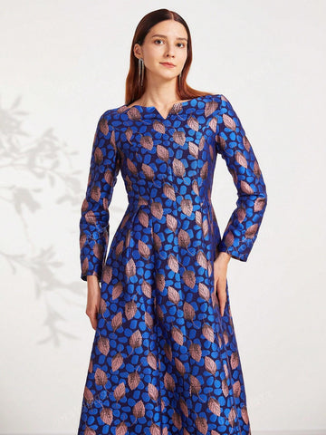 Vintage Embroidered Jacquard Long Evening Dress For Women, Wedding Event Dress