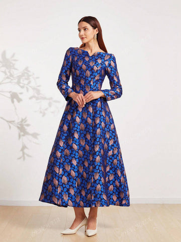 Vintage Embroidered Jacquard Long Evening Dress For Women, Wedding Event Dress