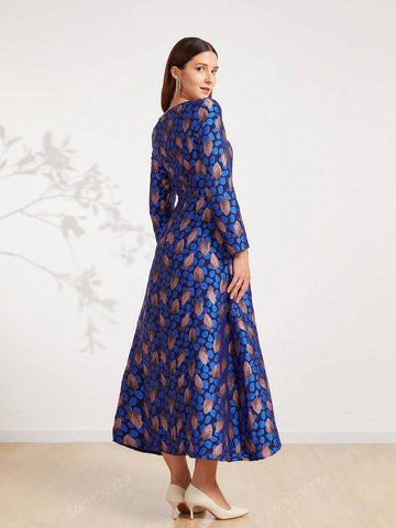 Vintage Embroidered Jacquard Long Evening Dress For Women, Wedding Event Dress