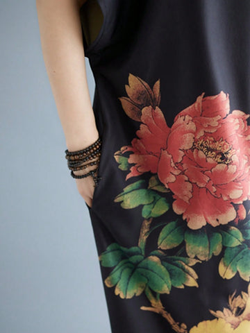 Vintage Printed Bohemian Style Casual Long Dress With Short Sleeves