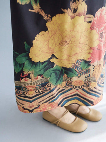 Vintage Printed Bohemian Style Casual Long Dress With Short Sleeves