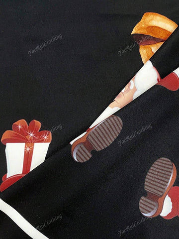 Vintage Santa Claus Graphic Fitted Slim Sheer Mini Dress, Christmas