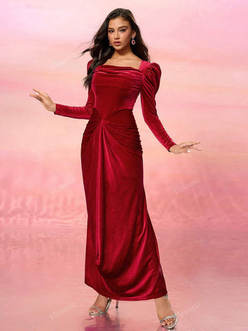 Vintage Velvet Mermaid Bodycon Long Sleeve Party Dress