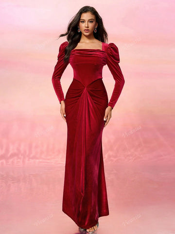 Vintage Velvet Mermaid Bodycon Long Sleeve Party Dress