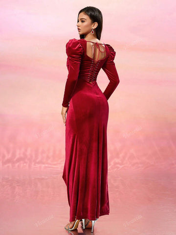 Vintage Velvet Mermaid Bodycon Long Sleeve Party Dress