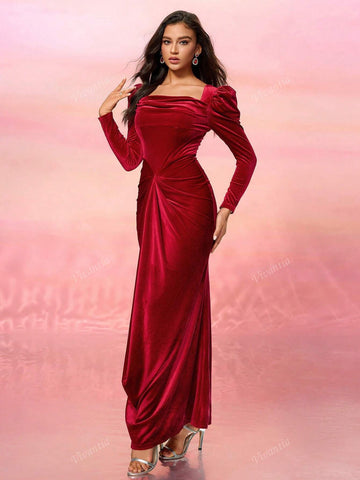 Vintage Velvet Mermaid Bodycon Long Sleeve Party Dress